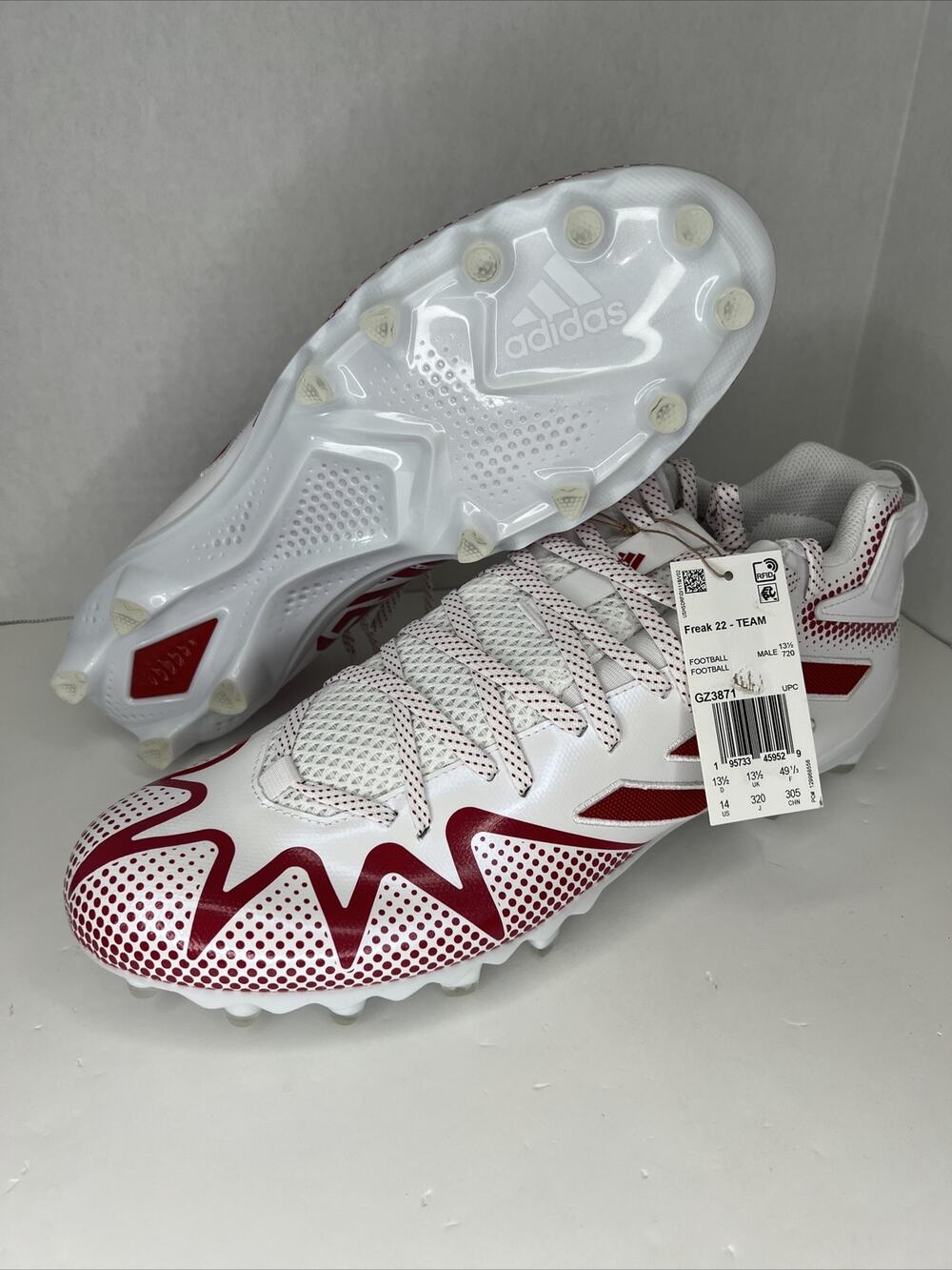 Adidas Football Cleats White Red Freak 22 Team 3 Stripes Mens Sz 14 RARE!